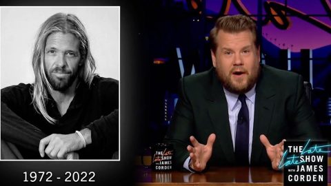 James Corden pays tribute to “bright light” Taylor Hawkins on ‘The Late Late Show’
