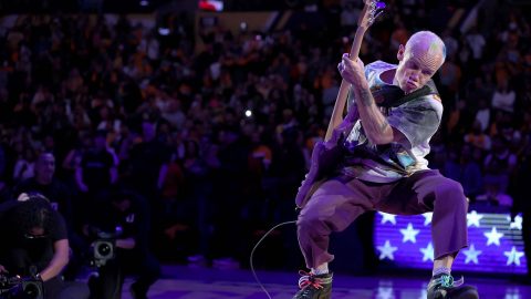Red Hot Chili Peppers’ Flea plays American national anthem on bass at Los Angeles Lakers home game
